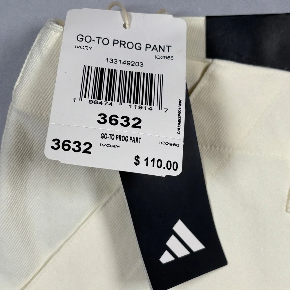 Adidas Go-To Prog‎ Pant Mens 36x32 Ivory Loose Fit Straight Leg Golf IQ2966 NWT